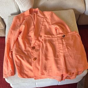 june & hudson Coral Orange Blazer and Skirt Set